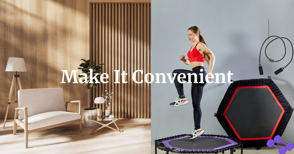 natural light room where a woman is on a trampoline exercise from the comfort of her home