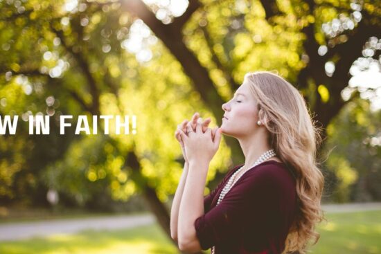 Woman in prayer outdoors, reflecting spiritual growth and journey to grow in faith.