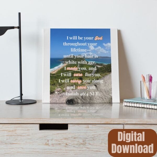 Isaiah 46:4 Wall Art – Printable Scripture Decor with Ocean View for Home or Office - Image 2