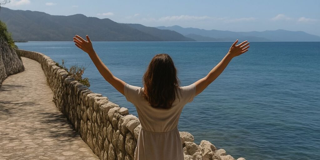 Woman worshiping by the sea, showing faith and trust when God seems silent.