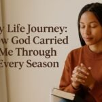 Black woman with natural braids praying with a Bible, symbolizing hope and how God carried me through every season.