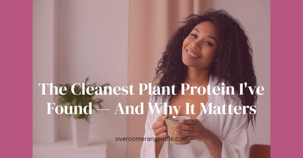 Woman smiling holding a mug — clean plant protein powder for women over 40 faith wellness blog