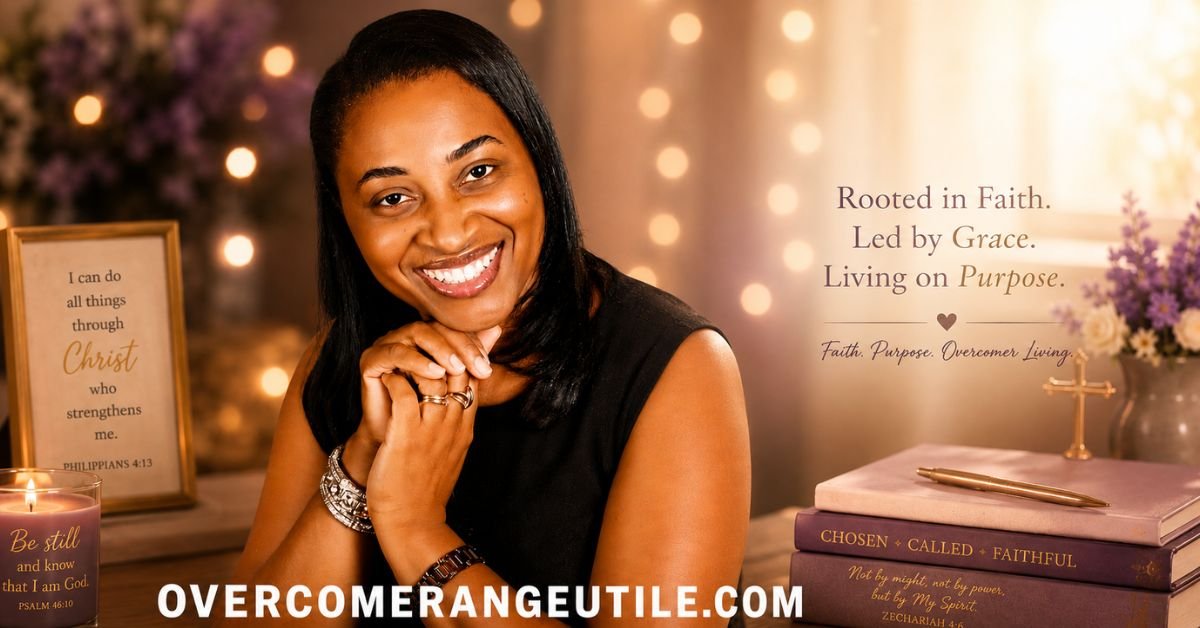 Angeline founder of Overcomer Angeutile smiling confidently rooted in faith led by grace living on purpose Christian women faith encouragement blog