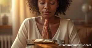 African American woman praying with open Bible learning how to hear God's voice