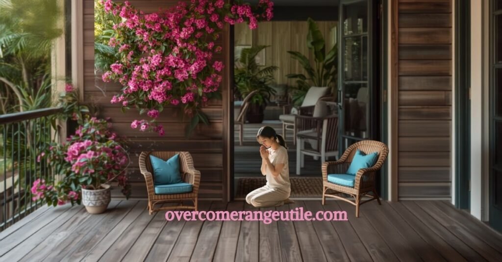 Woman kneeling in quiet prayer on a porch, finding purpose after your children are grown